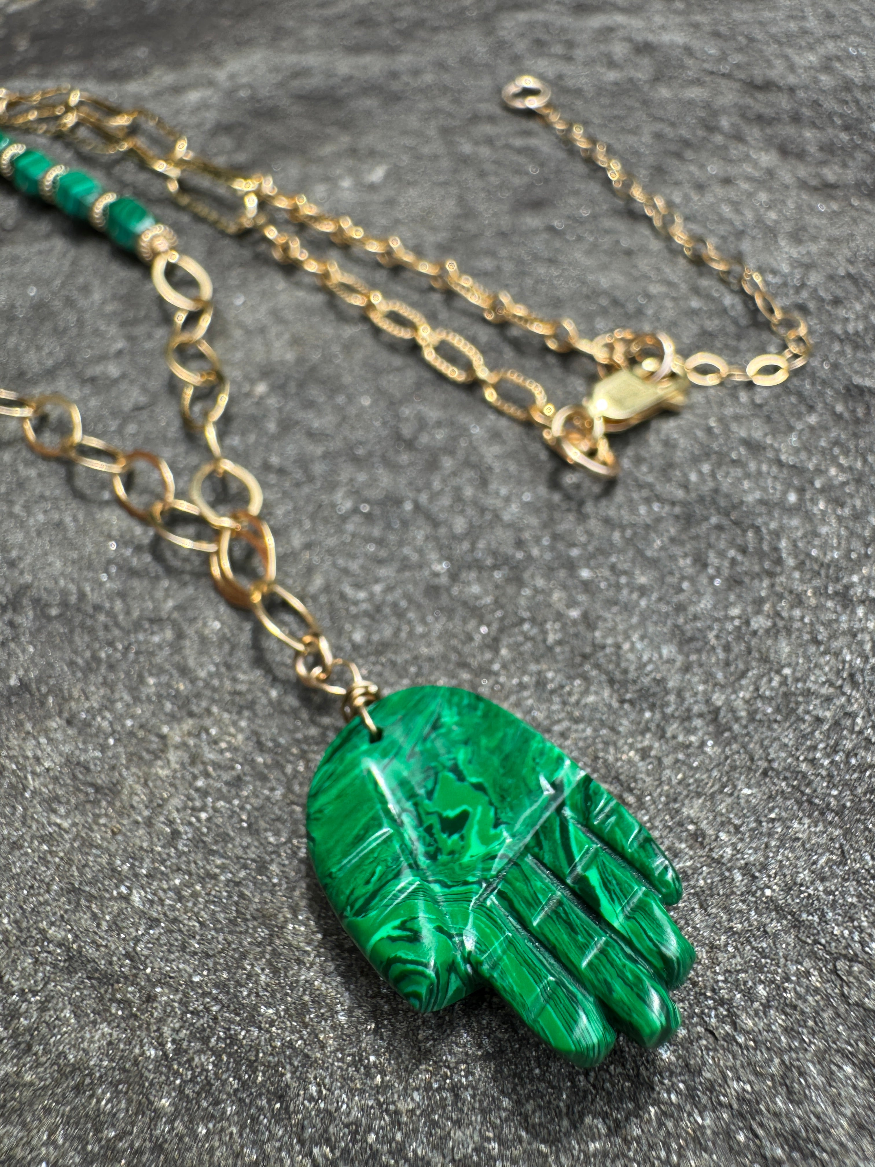 Hand crafted 22.5 2024 inch Azurite Malachite, 14Kt Gold filled and Copper Bead Necklace with Brass S Hook Clasp