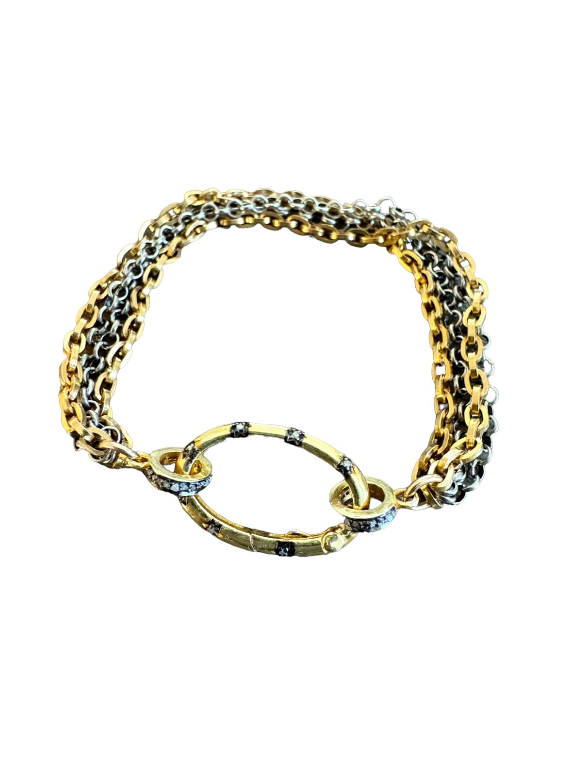 Silver and Gold Overlay Bracelet-Handmade Oxidized Pure Silver Bracelet with Attached shops Gold and Gold Fill Chain - OOAK