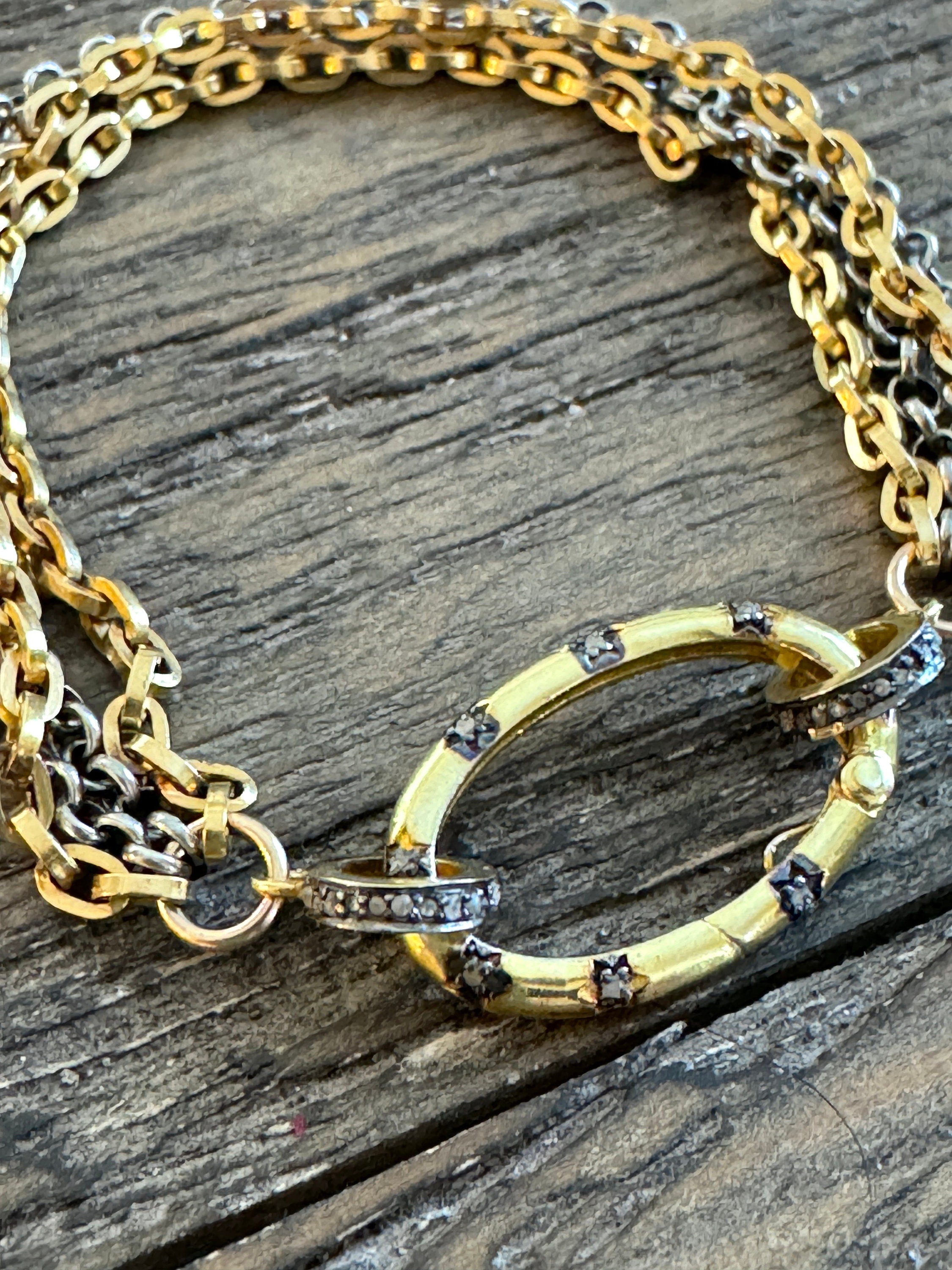 Silver and Gold Overlay Bracelet-Handmade Oxidized Pure Silver Bracelet with Attached shops Gold and Gold Fill Chain - OOAK